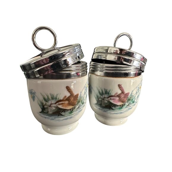 Royal Worcester Porcelain Lidded Jars With Bird Design Set Of Two - Picture 1 of 7